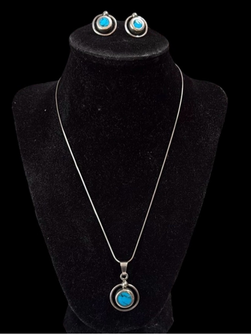 925 Mexico Taxco Chain with Turquoise pendent & Pierced Erring Set